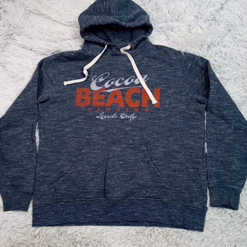 Cocoa Beach Sweatshirt Mens M Blue Hoodie Florida Pocket Comfort Vacay Cozy